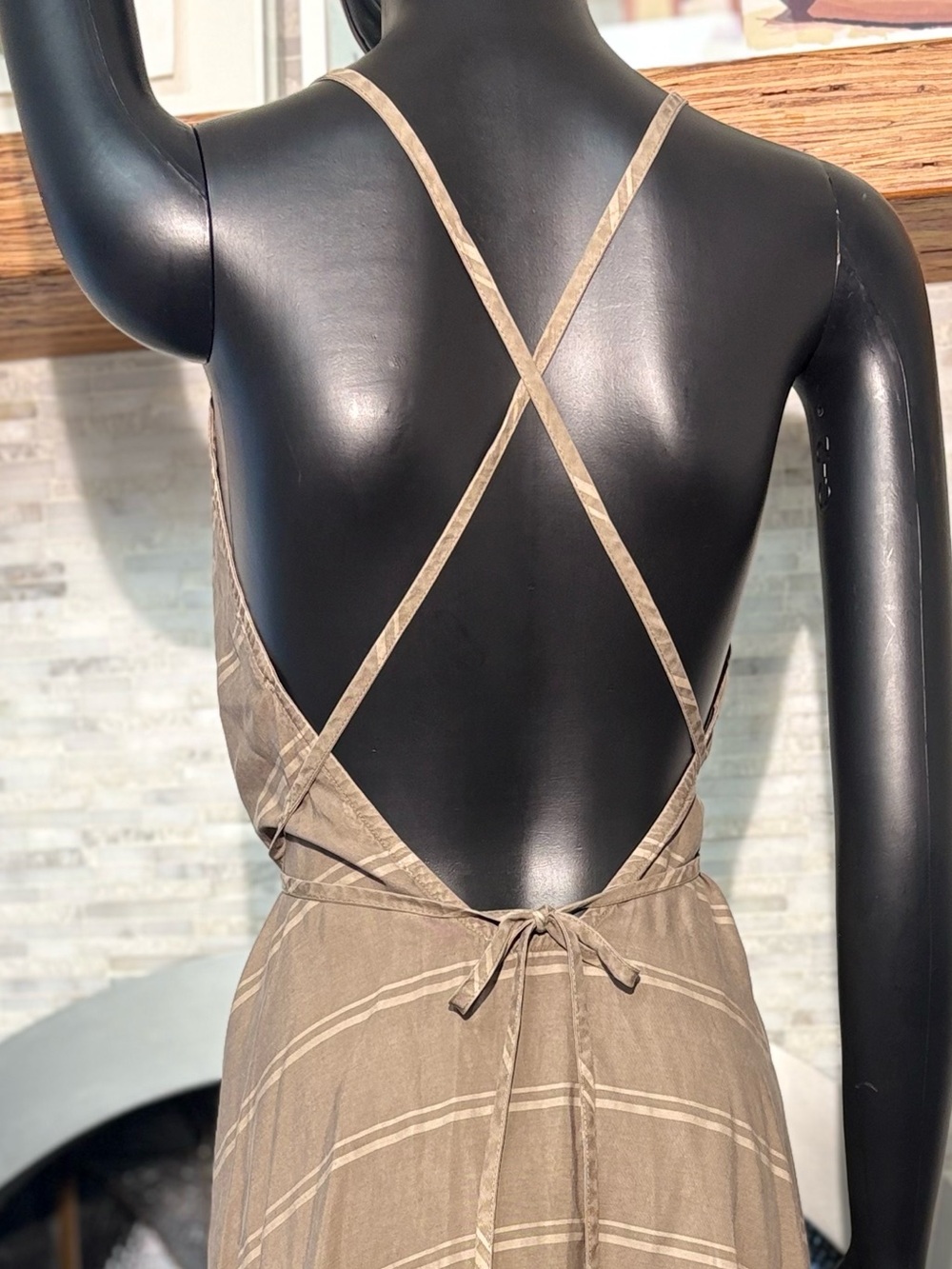 LOVESTITCH Striped Asymmetrical Maxi Dress Mocha Tan Boho Size M/L